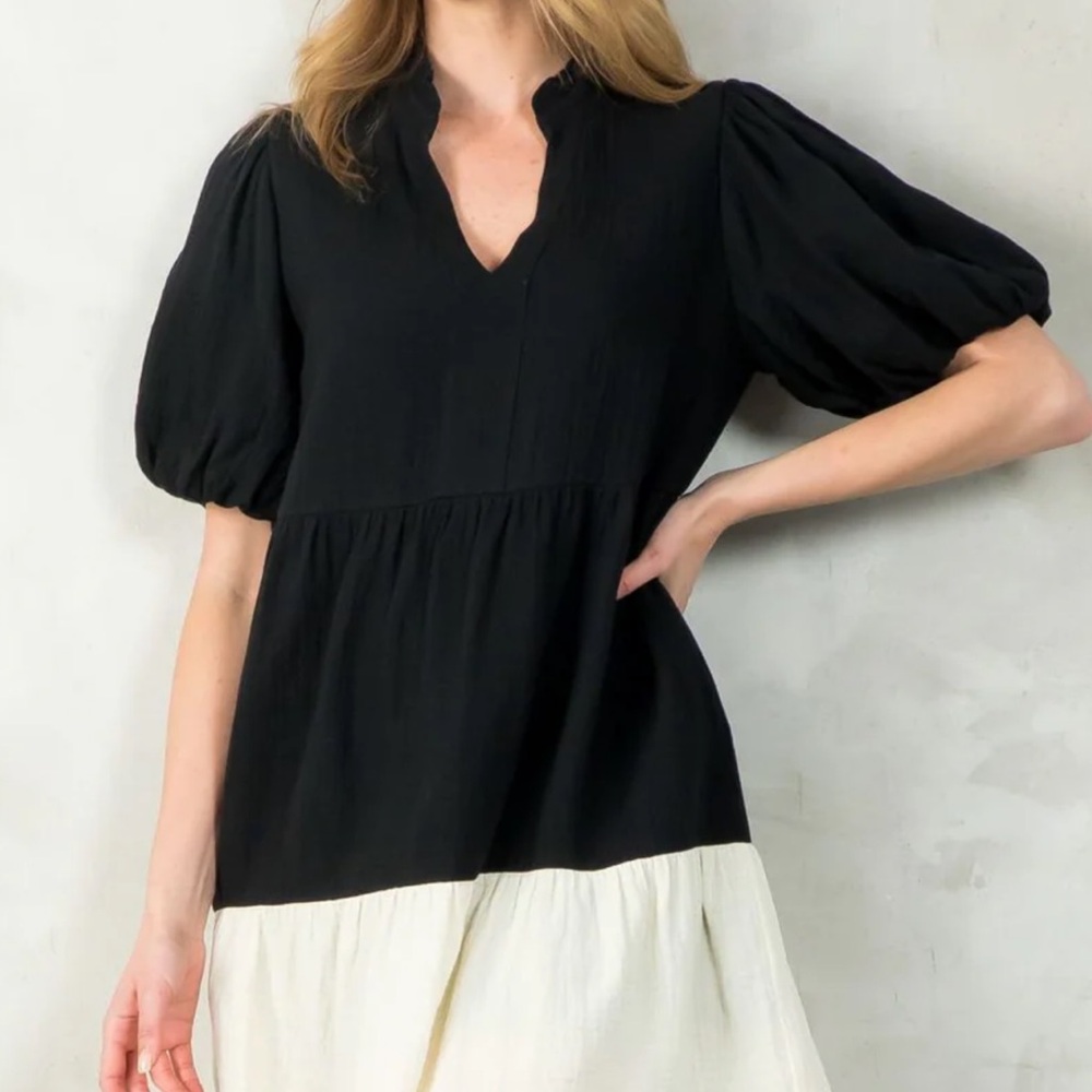 NWT EDITH PUFF SLEEVE COLORBLOCK THML DRESS - SZ L